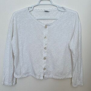 Vintage CP Shades White Textured Button-Down Shirt with Lacey Detail